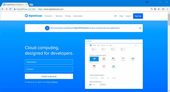 Главная страница DigitalOcean